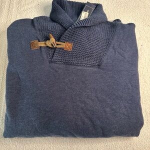 Ralph Lauren Polo Shawl Collar Sweater Blue Leather Elbow Patches  SOLD